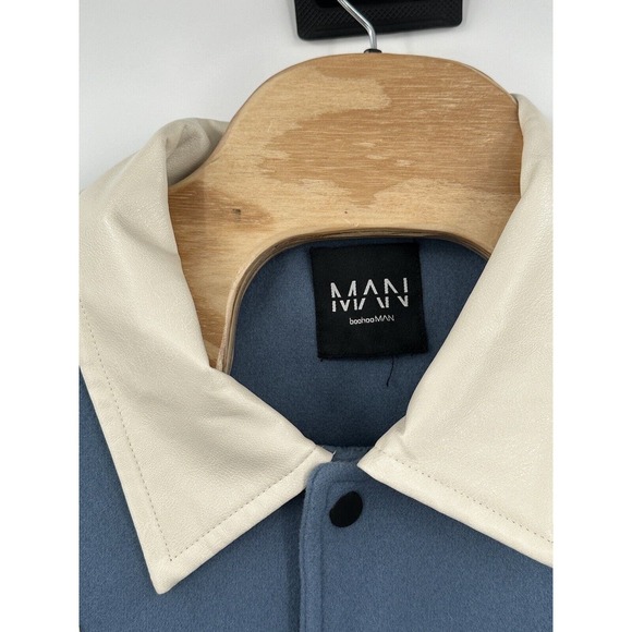 Boohoo Man Varsity Bomber Jacket Limited Edition Mens SZ-2X w/ Patches Blue NWOT - Picture 7 of 13